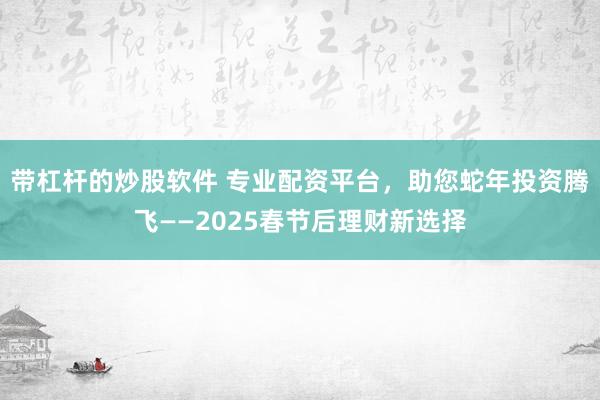 带杠杆的炒股软件 专业配资平台,助您蛇年投资腾飞——2025春节后理财新选择